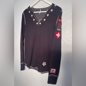 Alp N Rock Edelweiss Henley Long Sleeve Tee with Red and White Accents